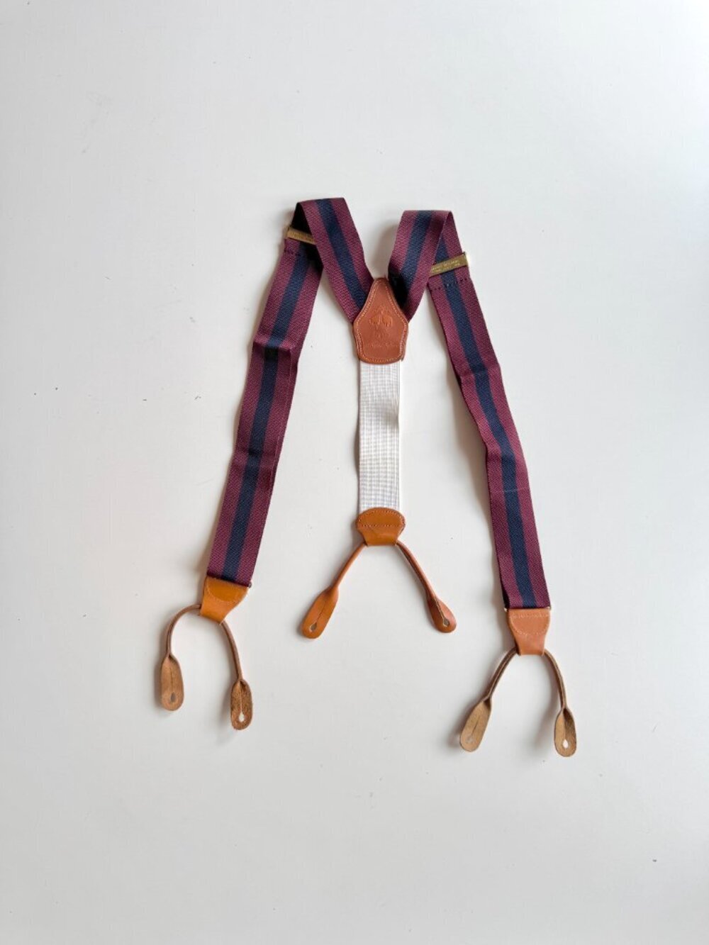 BROOKS BROTHERS 1818 Made in USA Striped Elastic Leather Suspenders